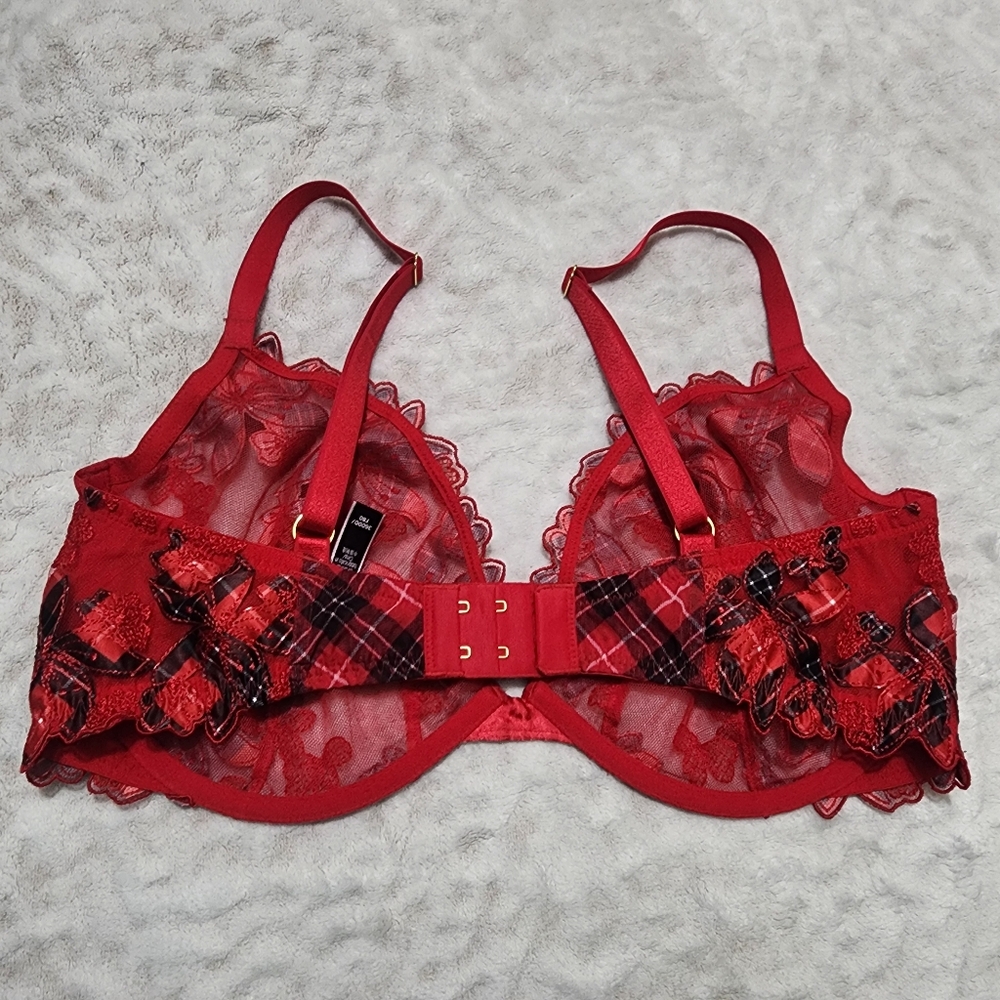 VICTORIA'S SECRET LUXE LINGERIE UNLINED FLORAL EMBROIDERED LOW CUT BRA Sz 36DDD - Picture 4 of 14